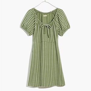 Jacquard Puff-Sleeve Mini Dress in Gingham Check